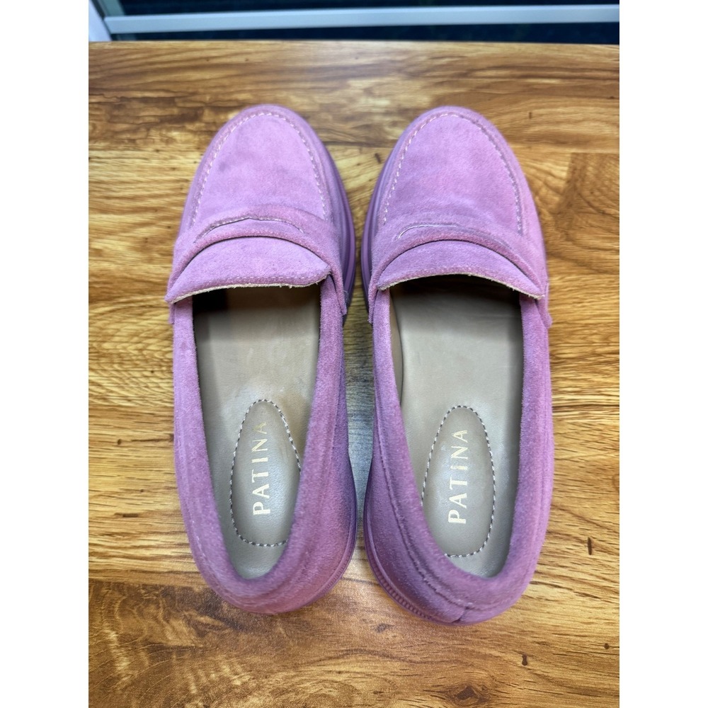 Patina Pink Zoe Suede Chunky Platform Penny Loafers Lug Sole Handmade 8.5 - Picture 3 of 8